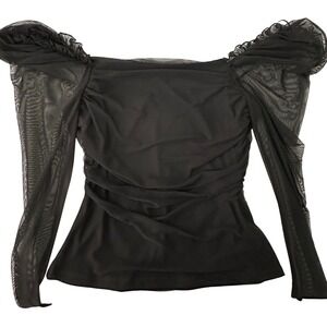 Mi Ami for Francesca's Mesh Ruched Top  Medium Black Fairy Witchy Whimsigoth